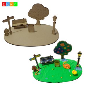 DIY children's wooden puzzle park scene with clay, snowflake clay, wooden puzzle, laser-cut 3D model