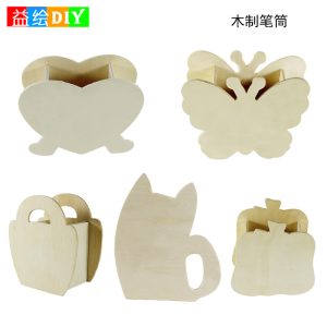 Wooden Blank Pen Holder Graffiti Clay Heart Butterfly Pen Holder Wooden Piggy Bank Color Painting Handmade Operation