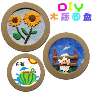 DIY Children's Handmade Pendant: Super Light Clay Snowflake Putty in Wooden Round Frame, White Primed Ornament