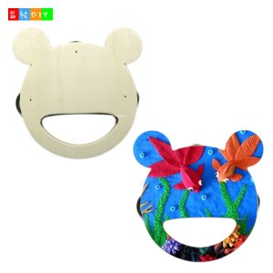 Children's DIY painted wooden rattle blank. Handmade DIY snowflake clay paint for painting wooden rattles.
