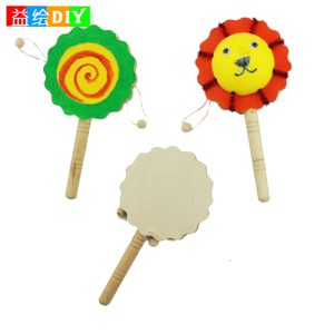 Creative DIY Wooden Blank Handheld Wave Drum: A Popular Traditional Night Market Stall Toy for Infant and Toddler Early Education, Hand-Painted