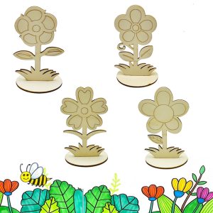 Puzzle Educational DIY Children's Handcraft Wooden Unpainted 3D Flower Ornament Kindergarten Early Education Material Kit