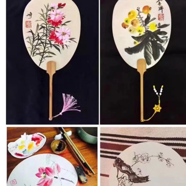 Children's DIY Hand-painted Palace Fan Painting Mountains and Waters Thickened Rice Paper Blank Round Fan Chinese Classical Palace Fan - 图片 4