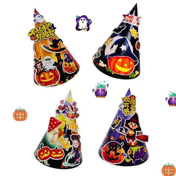 Children's educational Halloween children's clothing props witch spider pumpkin pointed hat holiday paper hand DIY - 图片 4