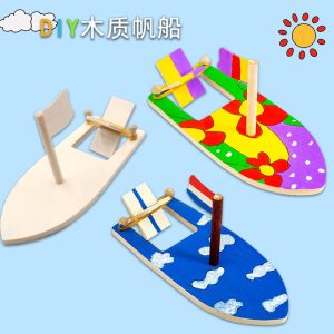 DIY unfinished wooden sailboat for children to hand-paint, ideal for kindergarten arts and crafts, educational puzzle toys, materials
