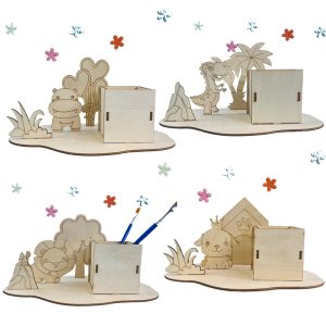 Wooden unfinished DIY pen holder, handmade lightweight clay, snowflake clay, scene arrangement, painted wooden puzzle material kit