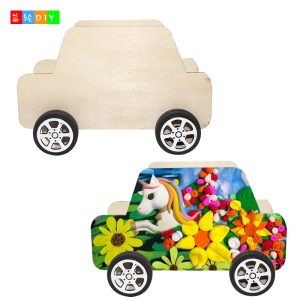 DIY children's wooden car graffiti rolling coin bank, wooden unpainted clay play dough car mold