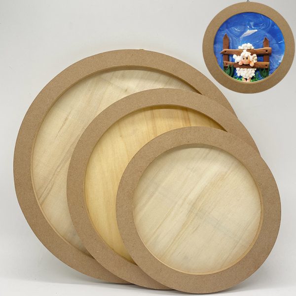 DIY Children's Handmade Pendant: Super Light Clay Snowflake Putty in Wooden Round Frame, White Primed Ornament - 图片 2