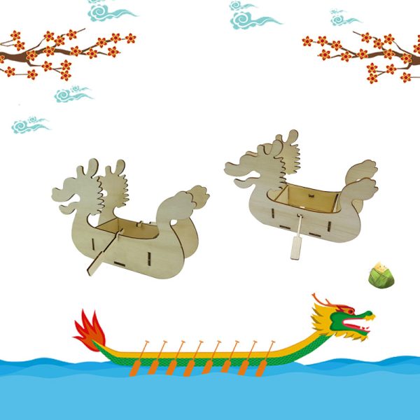 DIY Wooden Dragon Boat Coloring Toy for Children, Creative Handcraft Materials Kit for Kindergarten - 图片 2