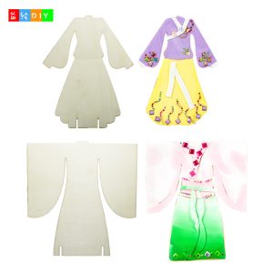 Children's Handmade Wooden Painting and Graffiti Hanfu with Creative Clay White Primed Cheongsam Snowflake Mud Clay Material Pack