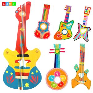 Children's Handmade Wooden Guitar for Painting and Graffiti, Clay White Primed Pipa, Kindergarten Handmade Musical Instrument