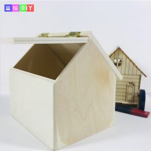 Children's DIY flip-top house storage box, handmade painted with snowflake clay on wooden blank house, doodle house toy.