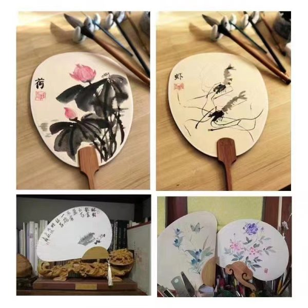 Children's DIY Hand-painted Palace Fan Painting Mountains and Waters Thickened Rice Paper Blank Round Fan Chinese Classical Palace Fan - 图片 6
