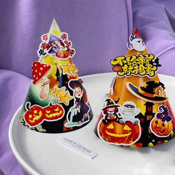 Children's educational Halloween children's clothing props witch spider pumpkin pointed hat holiday paper hand DIY - 图片 6
