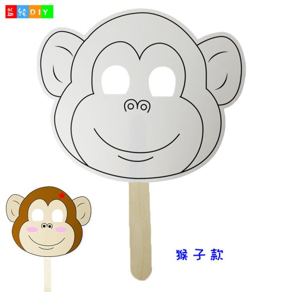 DIY graffiti blank masks for kindergarten, handmade animal paper masks, art materials with handles, cartoon eye masks - 图片 2